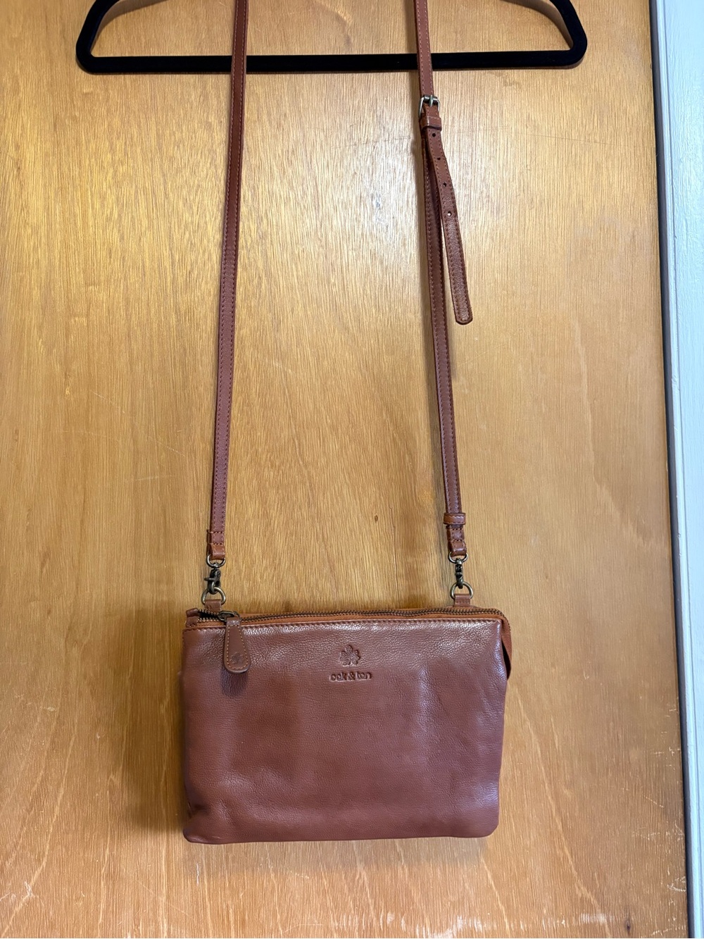 Oak & Tan Brown Leather Crossbody Bag with Adjustable Strap